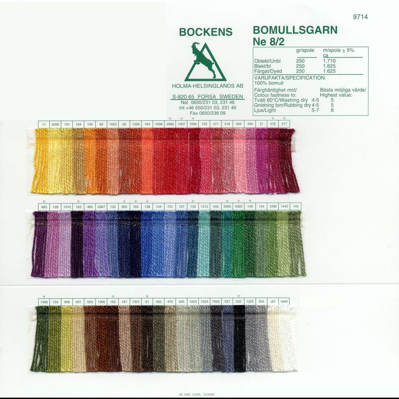 Fargekart Bockens bomull 8/2