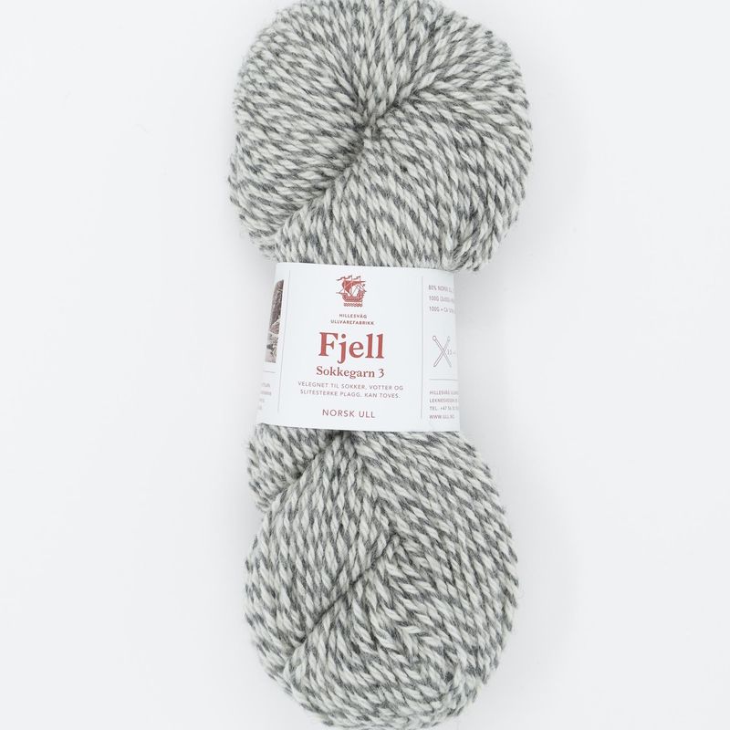 Fjell sokkegarn 3, hvit/grå molinert